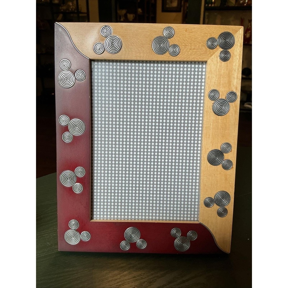 WDW Disney Mickey Mouse Wire Inlay 2 Tone Wood 5" x 7" Photo Frame